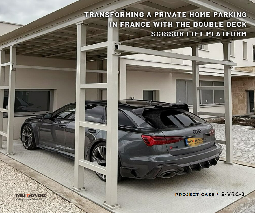 ダブルデッキシザーリフトプラットフォームでフランスのプライベートホーム駐車場を変換する